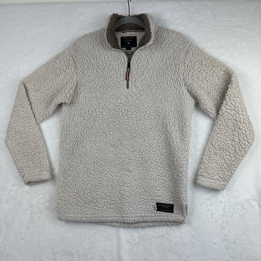 Southern Marsh Ivory Off White Pile Sherpa 1/4 Zip‎ Pullover Jacket Womens XS